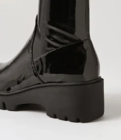 Cheap Uner Black Stretch Patent Pu Ankle Boots Women Ankle Boots