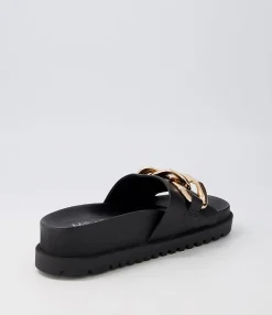 Clearance Uno Black Leather Slides Women Sandals