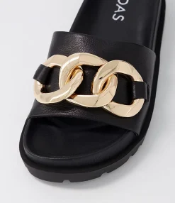 Clearance Uno Black Leather Slides Women Sandals
