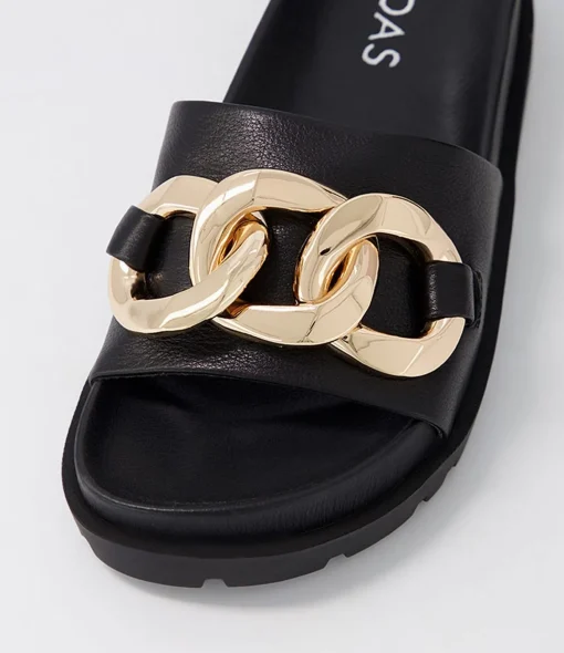 Clearance Uno Black Leather Slides Women Sandals
