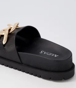 Clearance Uno Black Leather Slides Women Sandals