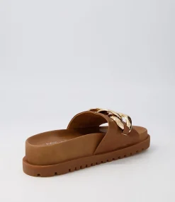 Hot Uno Toffee Leather Slides Women Sandals