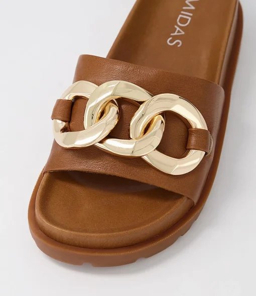 Hot Uno Toffee Leather Slides Women Sandals