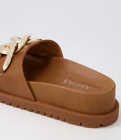 Hot Uno Toffee Leather Slides Women Sandals