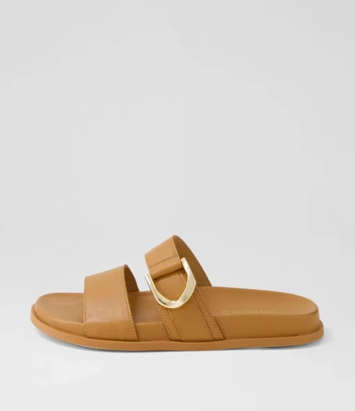 Best Valanse Dark Tan Leather Slides Women Flats