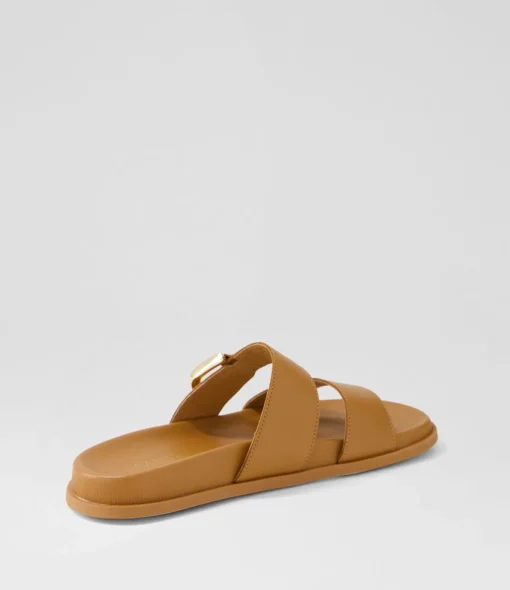 Best Valanse Dark Tan Leather Slides Women Flats