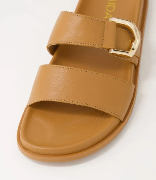 Best Valanse Dark Tan Leather Slides Women Flats