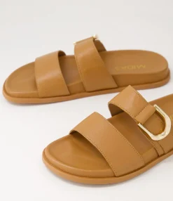 Best Valanse Dark Tan Leather Slides Women Flats
