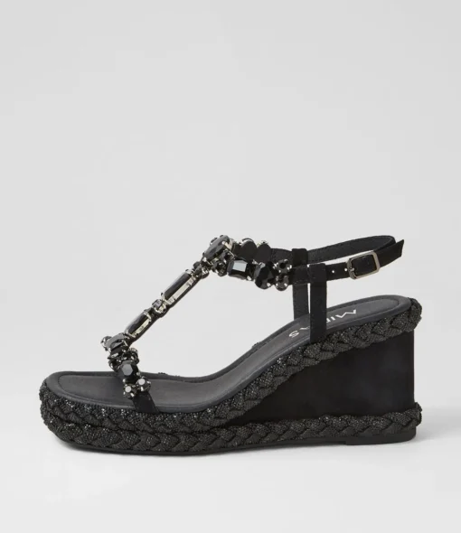 Sale Vonto Black Suede Jewels Sandals Women Wedges