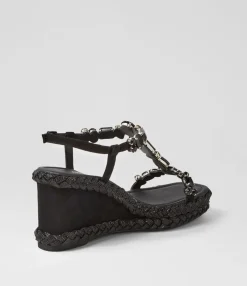 Sale Vonto Black Suede Jewels Sandals Women Wedges
