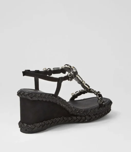 Sale Vonto Black Suede Jewels Sandals Women Wedges