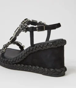 Sale Vonto Black Suede Jewels Sandals Women Wedges