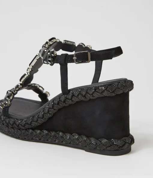 Sale Vonto Black Suede Jewels Sandals Women Wedges
