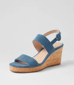 Outlet Walkies Denim Fabric Sandals Women Wedges