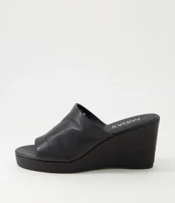 Best Sale Walli Black Leather Slides Women Wedges