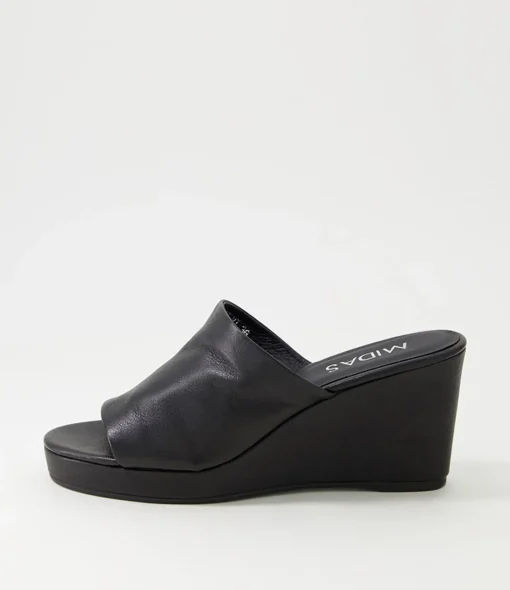 Best Sale Walli Black Leather Slides Women Wedges