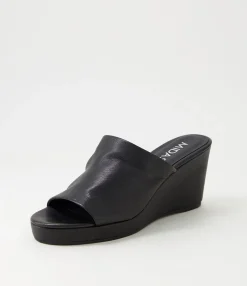 Best Sale Walli Black Leather Slides Women Wedges