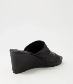 Best Sale Walli Black Leather Slides Women Wedges
