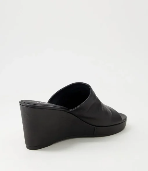 Best Sale Walli Black Leather Slides Women Wedges