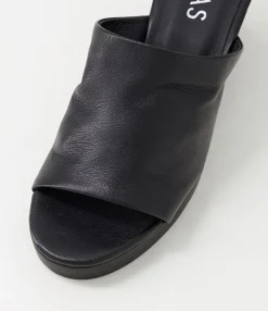 Best Sale Walli Black Leather Slides Women Wedges