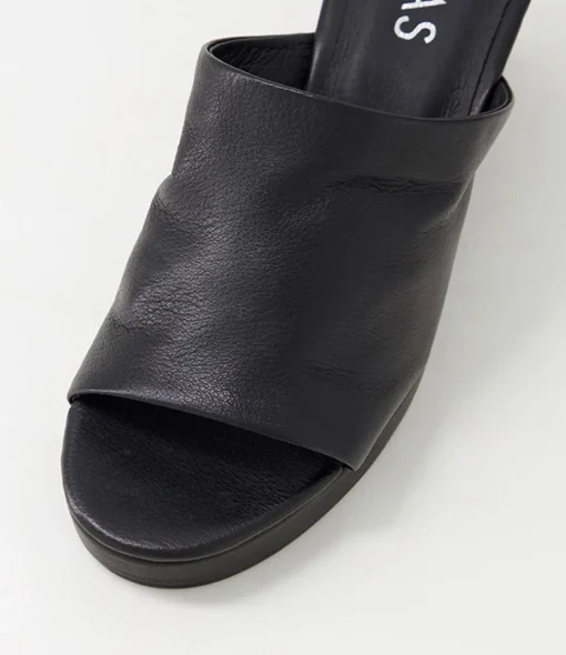 Best Sale Walli Black Leather Slides Women Wedges