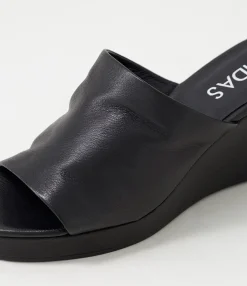 Best Sale Walli Black Leather Slides Women Wedges