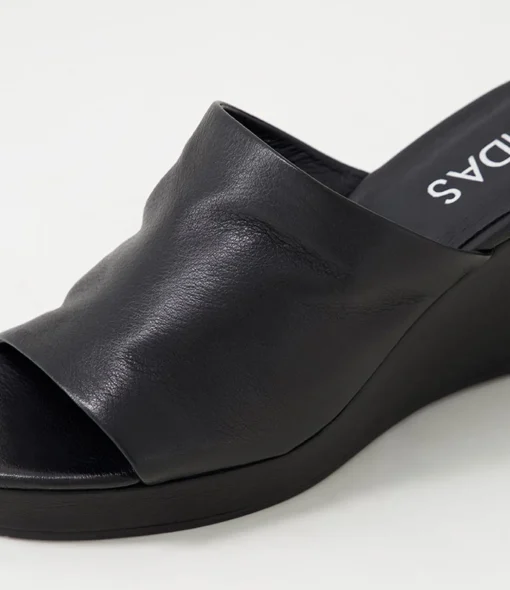 Best Sale Walli Black Leather Slides Women Wedges