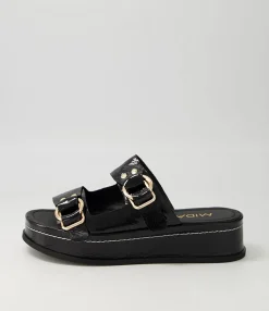 Discount Wandery Black Wrinkle Patent Sandals Women Sandals