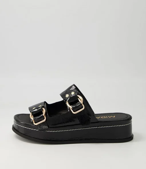 Discount Wandery Black Wrinkle Patent Sandals Women Sandals
