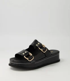 Discount Wandery Black Wrinkle Patent Sandals Women Sandals