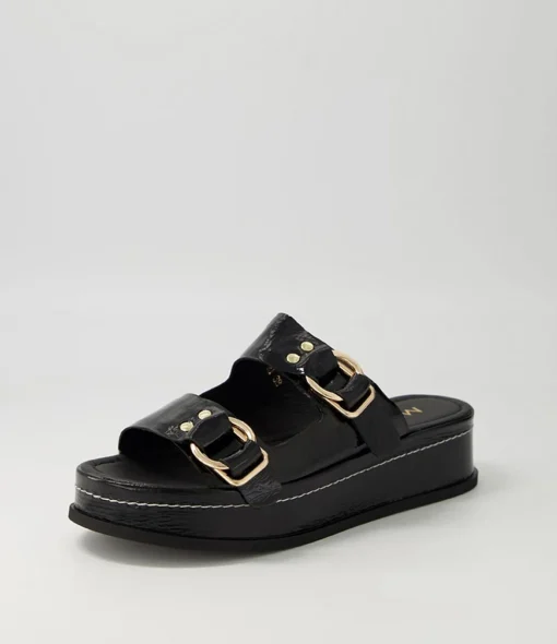 Discount Wandery Black Wrinkle Patent Sandals Women Sandals