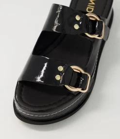 Discount Wandery Black Wrinkle Patent Sandals Women Sandals