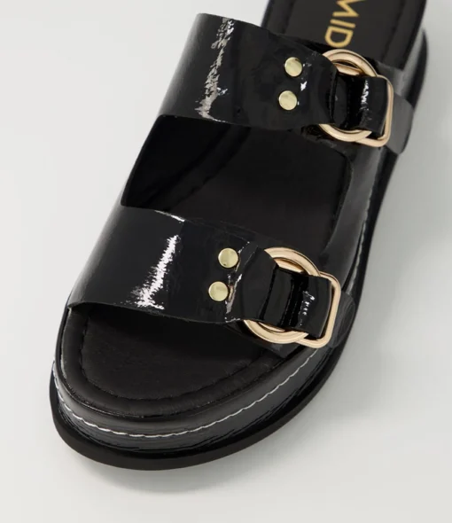Discount Wandery Black Wrinkle Patent Sandals Women Sandals