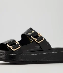 Discount Wandery Black Wrinkle Patent Sandals Women Sandals