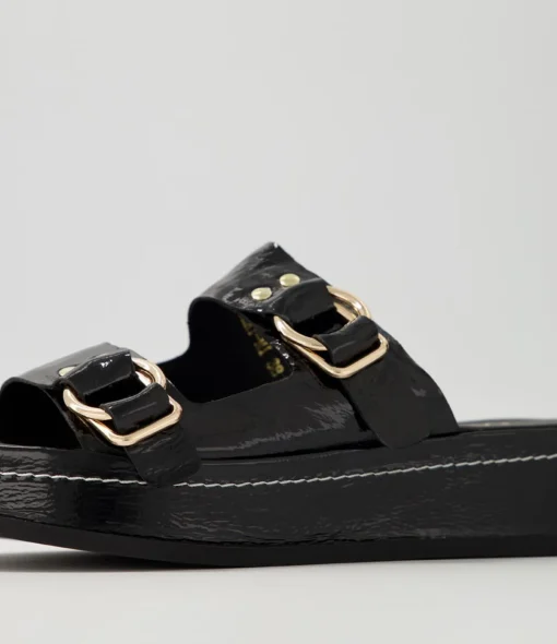 Discount Wandery Black Wrinkle Patent Sandals Women Sandals