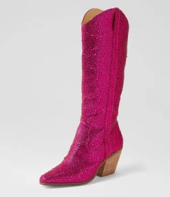 Clearance Westin Fuchsia Jewel Fabric Knee High Boots Women Boots