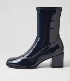 Cheap Westina Navy Stretch Patent Pu Ankle Boots Women Ankle Boots