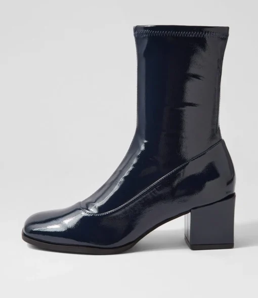 Cheap Westina Navy Stretch Patent Pu Ankle Boots Women Ankle Boots