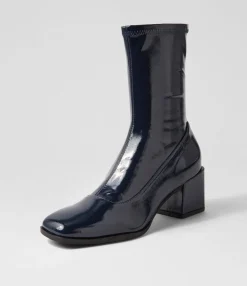 Cheap Westina Navy Stretch Patent Pu Ankle Boots Women Ankle Boots