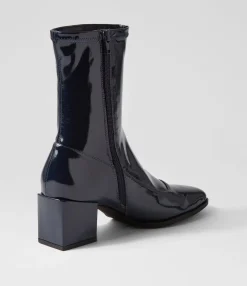 Cheap Westina Navy Stretch Patent Pu Ankle Boots Women Ankle Boots