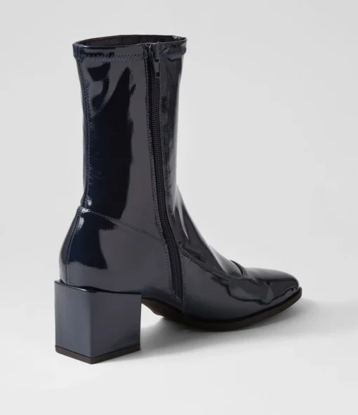 Cheap Westina Navy Stretch Patent Pu Ankle Boots Women Ankle Boots