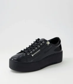 Sale Wether Black Patent Leather Sneakers Women Sneakers