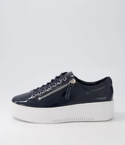 Outlet Wether Navy White Patent Leather Sneakers Women Sneakers