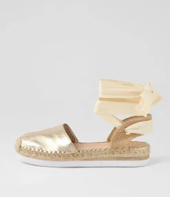 Shop Willa Pale Gold Leather Espadrilles Women Flats