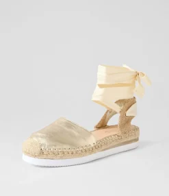 Shop Willa Pale Gold Leather Espadrilles Women Flats