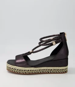 Discount Xavia Black Shimmer Leather Sandals Women Wedges