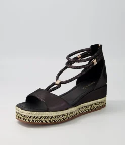 Discount Xavia Black Shimmer Leather Sandals Women Wedges