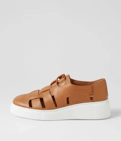 Best Yaos Dark Tan White Leather Sneakers Women Sneakers