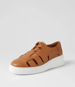 Best Yaos Dark Tan White Leather Sneakers Women Sneakers