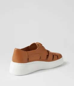 Best Yaos Dark Tan White Leather Sneakers Women Sneakers